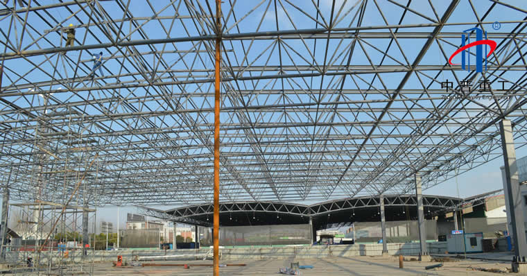 湖北省大型大跨度网架钢结构厂房工程，网架